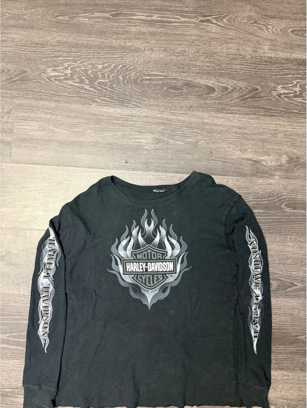 Harley Davidson Las Vegas Thermal Long Sleeve Y2K Flame Biker Shirt Black